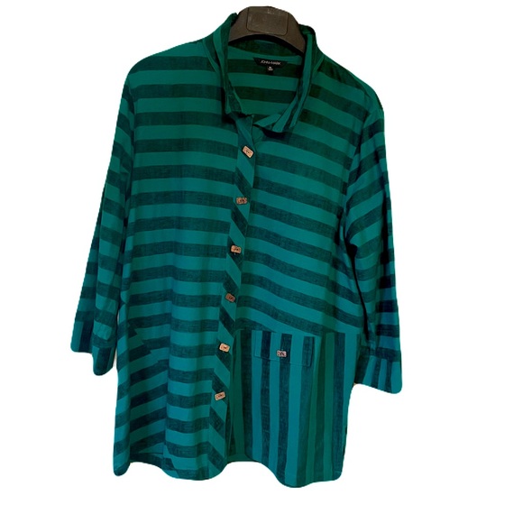 John Mark Tops - John Mark Green Tonal Stripe Tunic Top XL